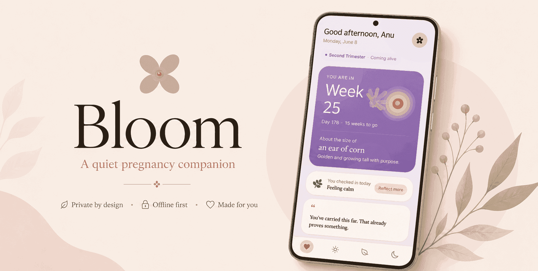 Bloom — Quiet Pregnancy Companion screenshot 1